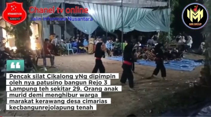 Pencak silat Cikalong Yang Dipimpin oleh  Patusino Bangun Rejo 3 Lampung teh Sekitar 29. Orang anak murid demi menghibur warga marakat kerawang desa cimarias  kec.bangunrejo lampung tengah